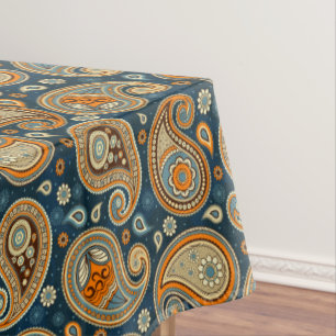 Toalha De Mesa Paisley, padrão azul, verde, laranja elegante