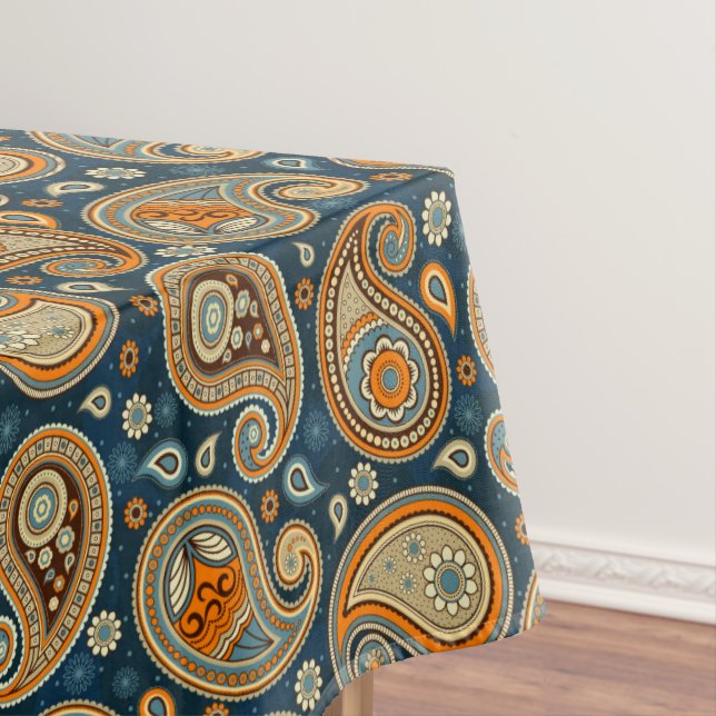 Toalha De Mesa Paisley, padrão azul, verde, laranja elegante (Posição Original)