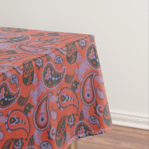 Toalha De Mesa Paisley Tradicional Linocut Vivid Orange Purple