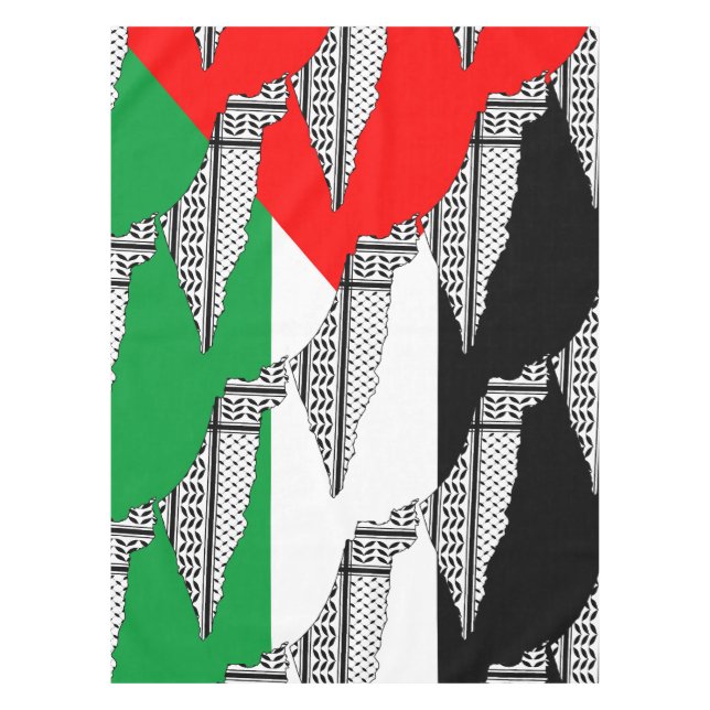 Toalha De Mesa Palestina - Bandeira e Mapa com Padrão Keffiyeg (Frente)