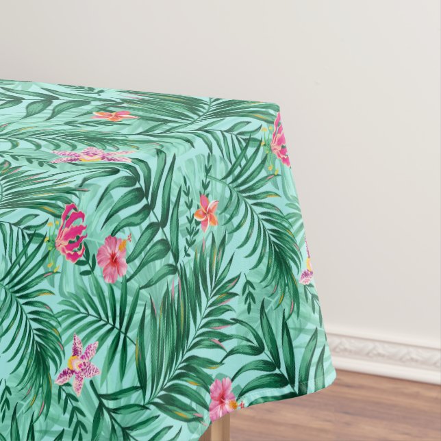 Toalha De Mesa Palma tropical e folhas de monstera e flores exóti (Posição Original)