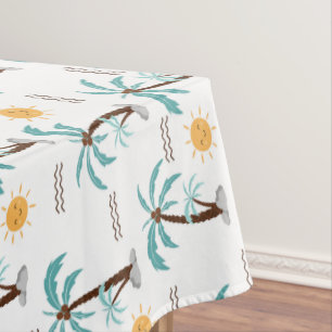 Toalha De Mesa Palmeira Tropical Sol Brilho Azul Turquesa