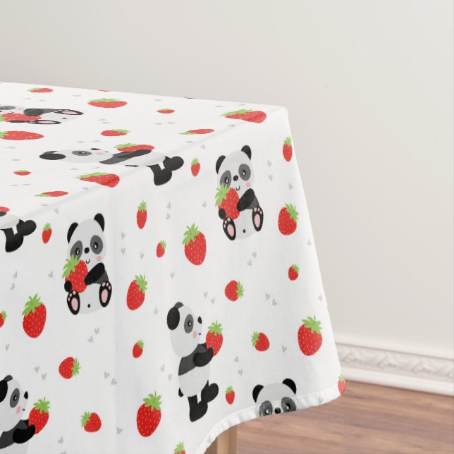 Toalha De Mesa Panda fofo com morango (Posição Original)
