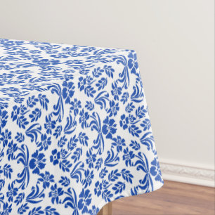 Toalha De Mesa Pano de mesa floral azul e branco do damasco