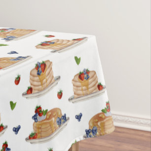 Toalha De Mesa Panquecas Aquarela Frutas Vermelhas Café da Manhã