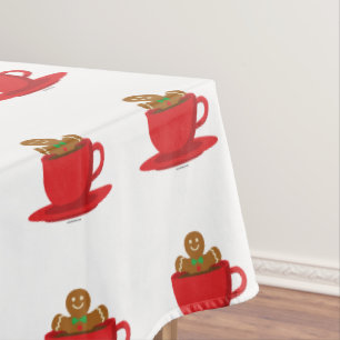 Toalha De Mesa Pão De Gengibre Que Se Relaxa Na Taça Vermelha De