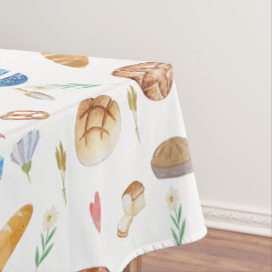 Toalha De Mesa Pão Tortas Padrão de Aquarela de Panificação