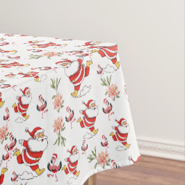 Toalha De Mesa Papai Noel Festivo, Flamingo e Padrão Floral Rosa
