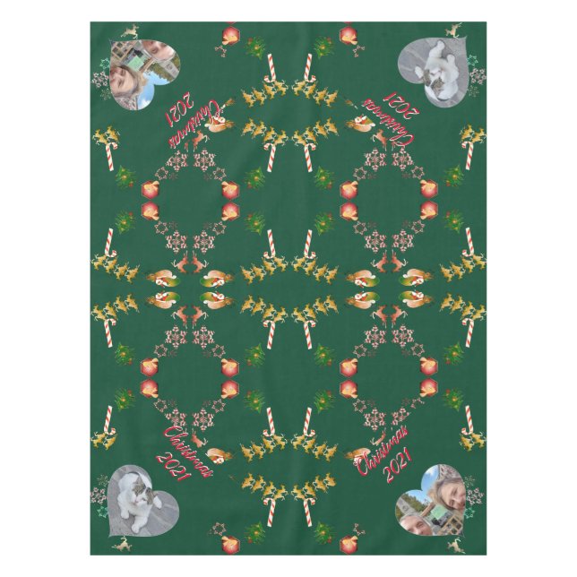 Toalha De Mesa Papais noeis de Natal e Reindeer 2 Fotografias Sca (Frente)