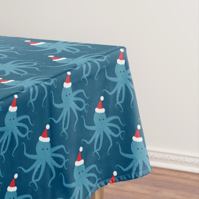 Toalha De Mesa Papais noeis Octopus Tablecloth de Natal Azul (Posição Original)