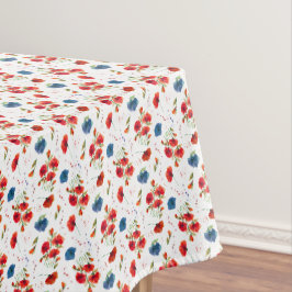 Toalha De Mesa Papoulas Patrióticas Florais em Vermelho Branco Az