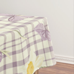 Toalha De Mesa Páscoa Borboleta Roxa Padrão de Xadrez Daffodil