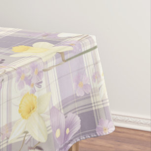 Toalha De Mesa Páscoa Daffodil Flower Violet Xadrez Padrão