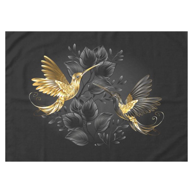 Toalha De Mesa Pássaro Humino Negro e Dourado (Frente (Horizontal))
