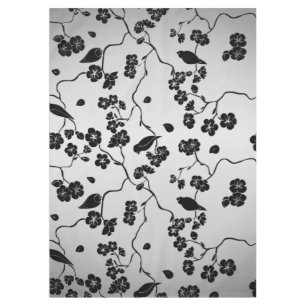 Toalha De Mesa Pássaros e Flores de Cerejeira em Preto sobre Prat
