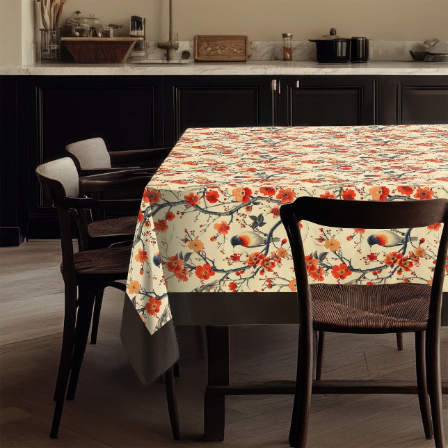 Toalha De Mesa Pássaros Florais Tablecloth Cozy Queda Sotaque (Floral Birds Tablecloth Cozy Fall Dining Accent)