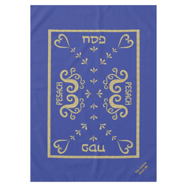 Toalha De Mesa Passover 60/84" Tablecloth "Passover Dourado Elega (Frente)