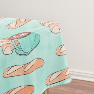 Toalha De Mesa Pastas Francesas e Cupuccino Azul Pastel
