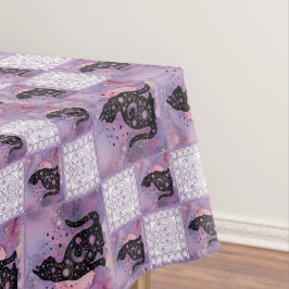 Toalha De Mesa Patchwork de Gatos Cósmicos Roxos