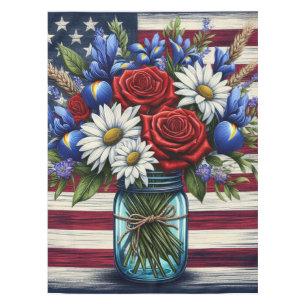 Toalha De Mesa Patriótico, floral Americano angustiado