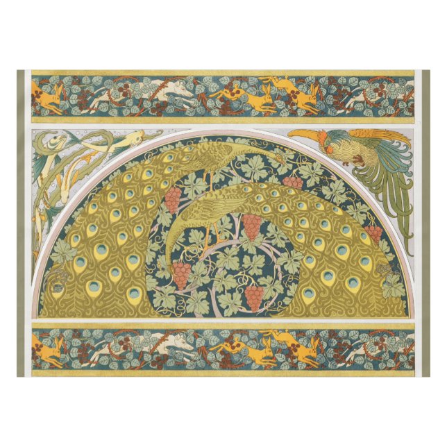 Toalha De Mesa Peacock Art Nouveau Estilo redondo intrincado desi (Frente (Horizontal))