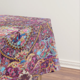 Toalha De Mesa Peacock Flor Persa Azul Dourado Roxo