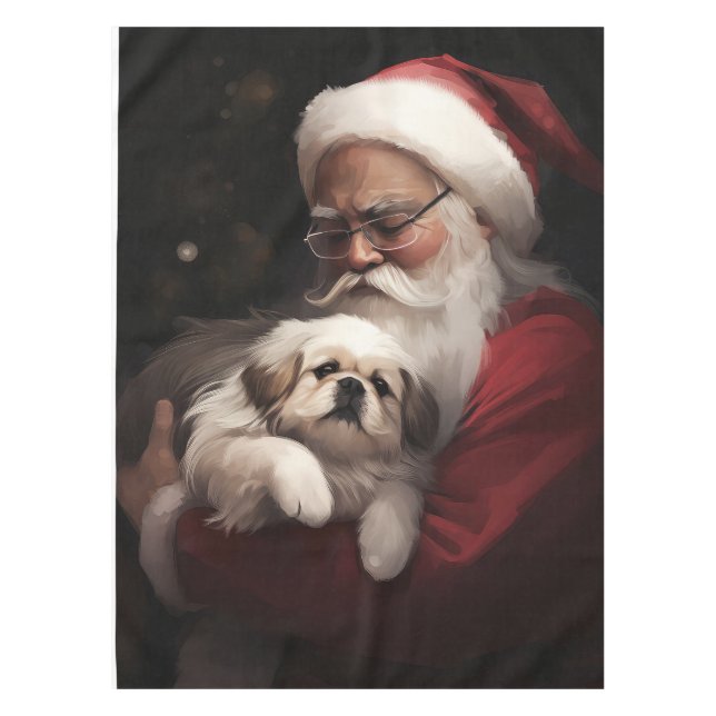 Toalha De Mesa Pekingese com Papai Noel Natal Festivo (Frente)