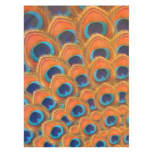 Toalha De Mesa Penas de Pavão Azul-Laranja Glam Boho