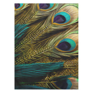 Toalha De Mesa Penas de Pavão Dourado Azul Elegante-Abstrato Azul