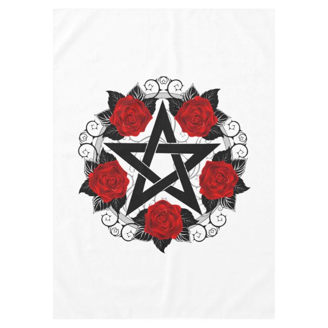 Toalha De Mesa Pentagrama com Rosas vermelhas (Frente)