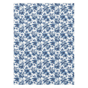 Toalha De Mesa Pêonias Vintage de Padrão Floral Azul Elegante