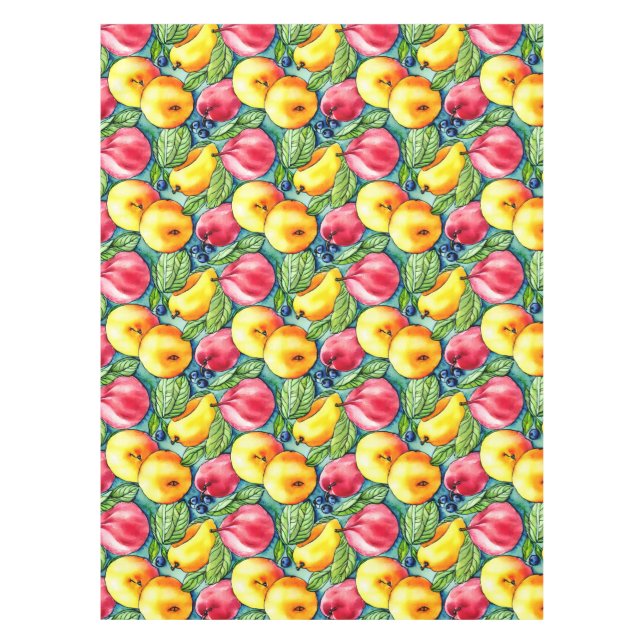 Toalha De Mesa Pera de maçã de fruta padrão de aquarela de verão (Frente)