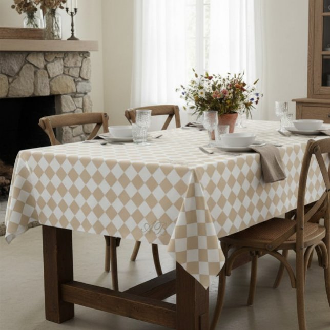 Toalha De Mesa Personalized Gingham Tablecloth, White and Beige (Criador carregado)