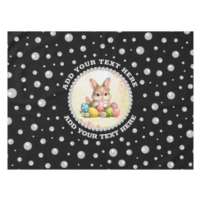 Toalha De Mesa Personalized Photo with Pearls Circle on Black (Frente (Horizontal))