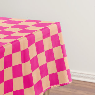 Toalha De Mesa Pêssego rosa-quente dos quadrados verificados retr