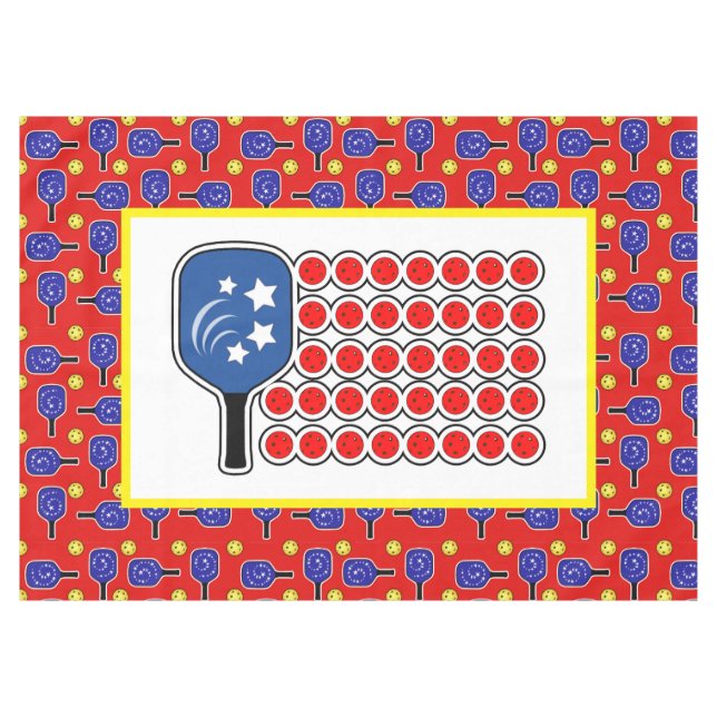 Toalha De Mesa Pickleball Vermelho Branco Azul Bandeira Americana (Frente (Horizontal))