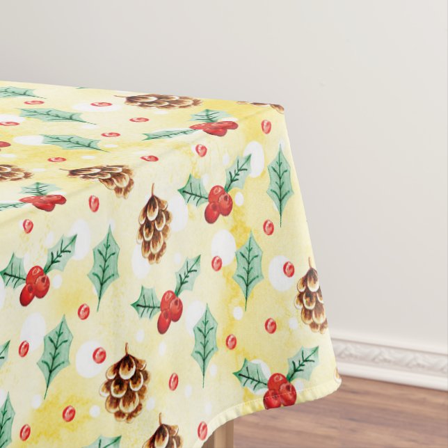 Toalha De Mesa Pine Cones e Holly Natal Patterno (Posição Original)