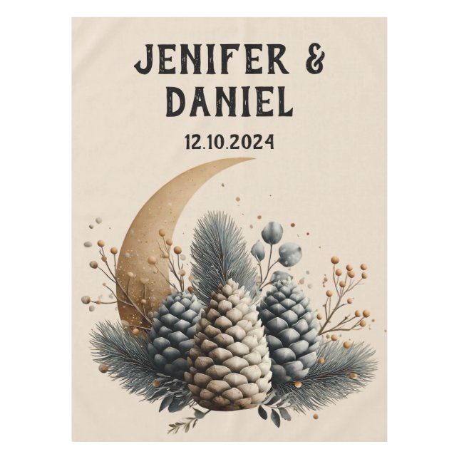 Toalha De Mesa Pinecones e Crescent Moon Winter Love (Frente)