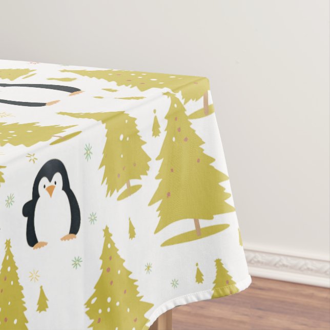 Toalha De Mesa Pinguim de inverno bonito Dourado no Natal (Posição Original)