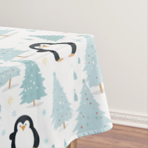Toalha De Mesa Pinguim Pinguim de inverno bonito azul de Natal