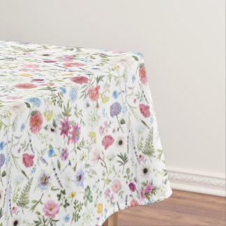 Toalha De Mesa Pink, Blue Watercolor Wildflower Tablecloth