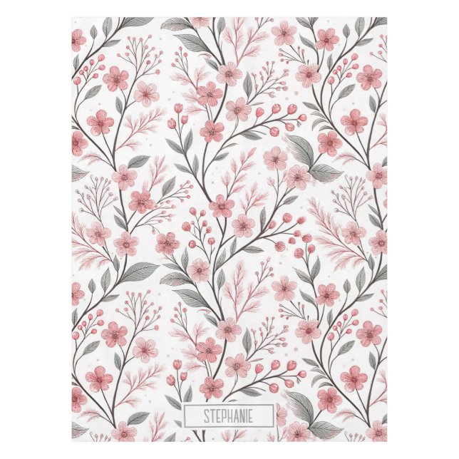 Toalha De Mesa Pink Cherry Blossom Sakura Pattern on White (1) (Frente)