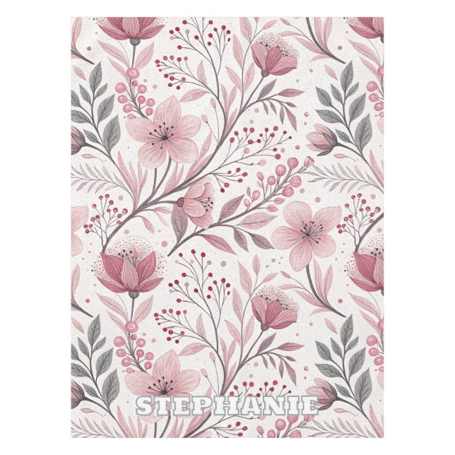 Toalha De Mesa Pink Cherry Blossom Sakura Pattern on White (3) (Frente)