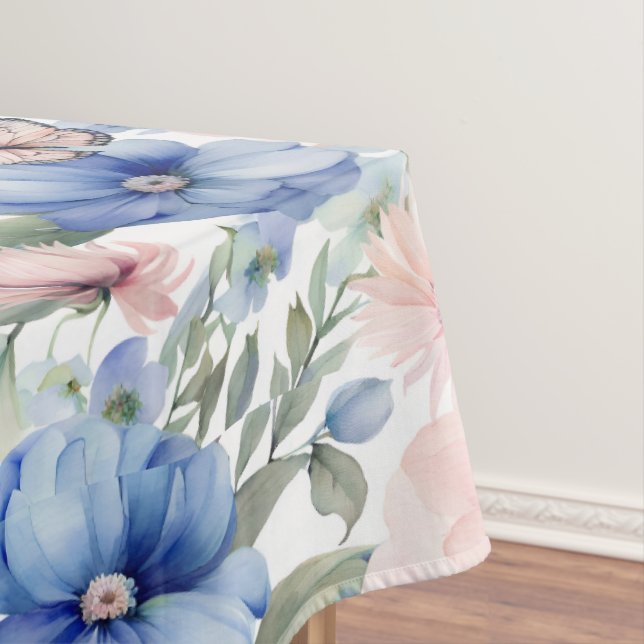 Toalha De Mesa Pink clássico e Bunch Flor Azul (Posição Original)