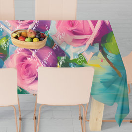 Toalha De Mesa Pintura a Óleo de Rosa Rosa Fundo Colorido e Ousad
