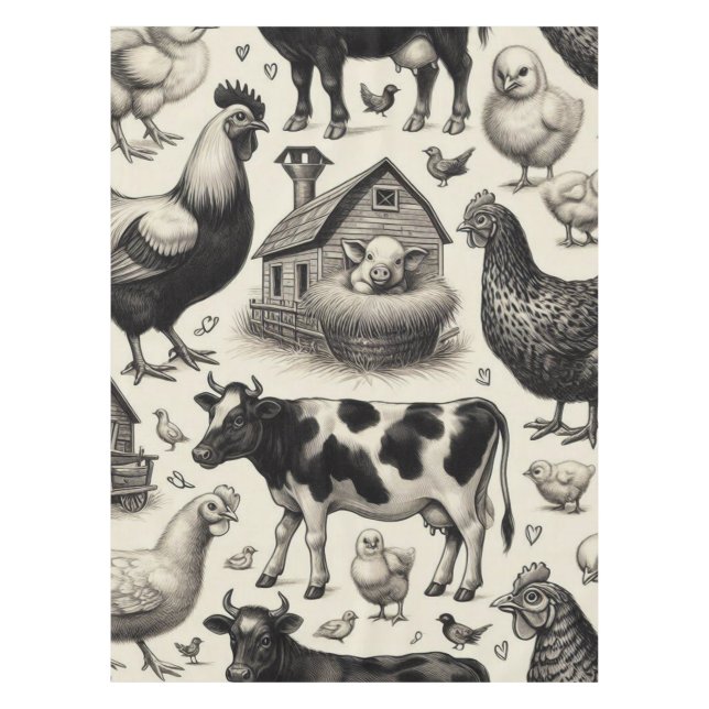 Toalha De Mesa Pintura De Animais De Exploração (Frente)