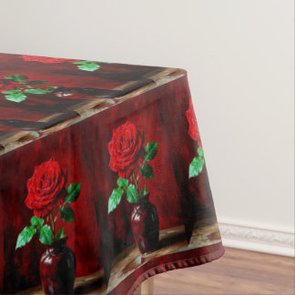 Toalha De Mesa Pintura de Flor de Rosa Vermelha 