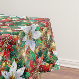 Toalha De Mesa Poinsétia Dourada Vermelha Verde Branca