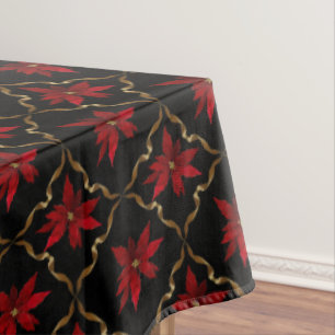 Toalha De Mesa Poinsétias vermelhas no preto