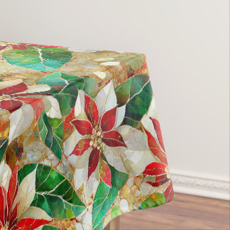 Toalha De Mesa Poinsettia Branca Vermelha Verde Dourada